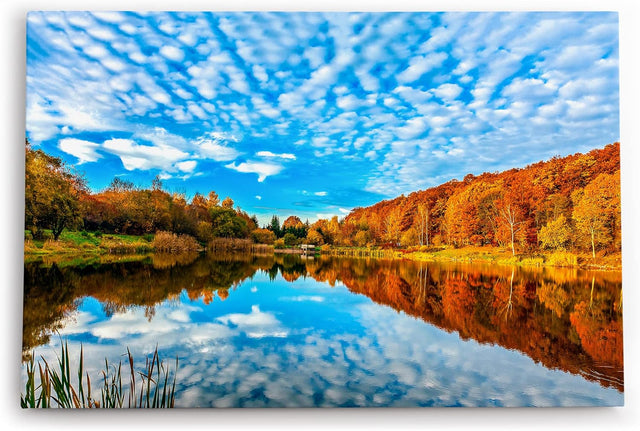 Paul Sinus Wandbild 120x80cm See blauer Himmel Wald Natur Cirrus Wolken Herbst