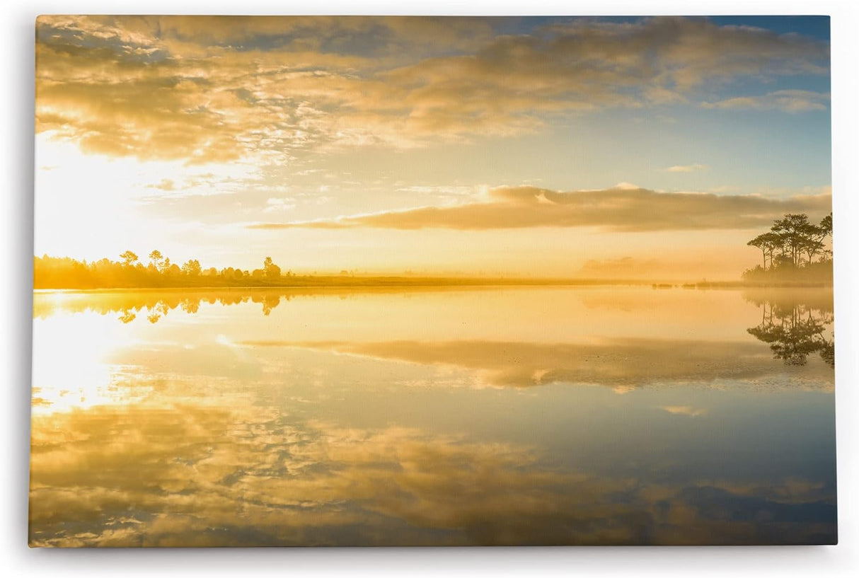 Paul Sinus Wandbild 120x80cm See Sonnenaufgang Natur Nebel Horizont Himmel