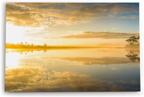 Paul Sinus Wandbild 120x80cm See Sonnenaufgang Natur Nebel Horizont Himmel