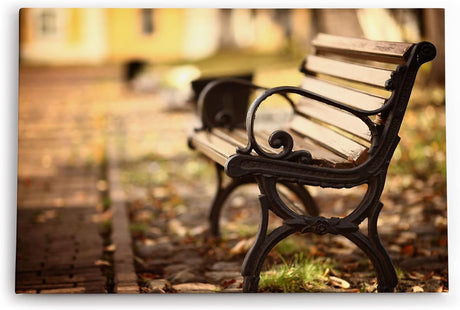 Wandbild 120x80cm Sitzbank Holzbank Park Herbst Sonnenschein