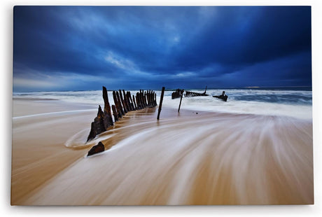Paul Sinus Wandbild 120x80cm Strand Meer Horizont Schiffswrack Gewitterwolken