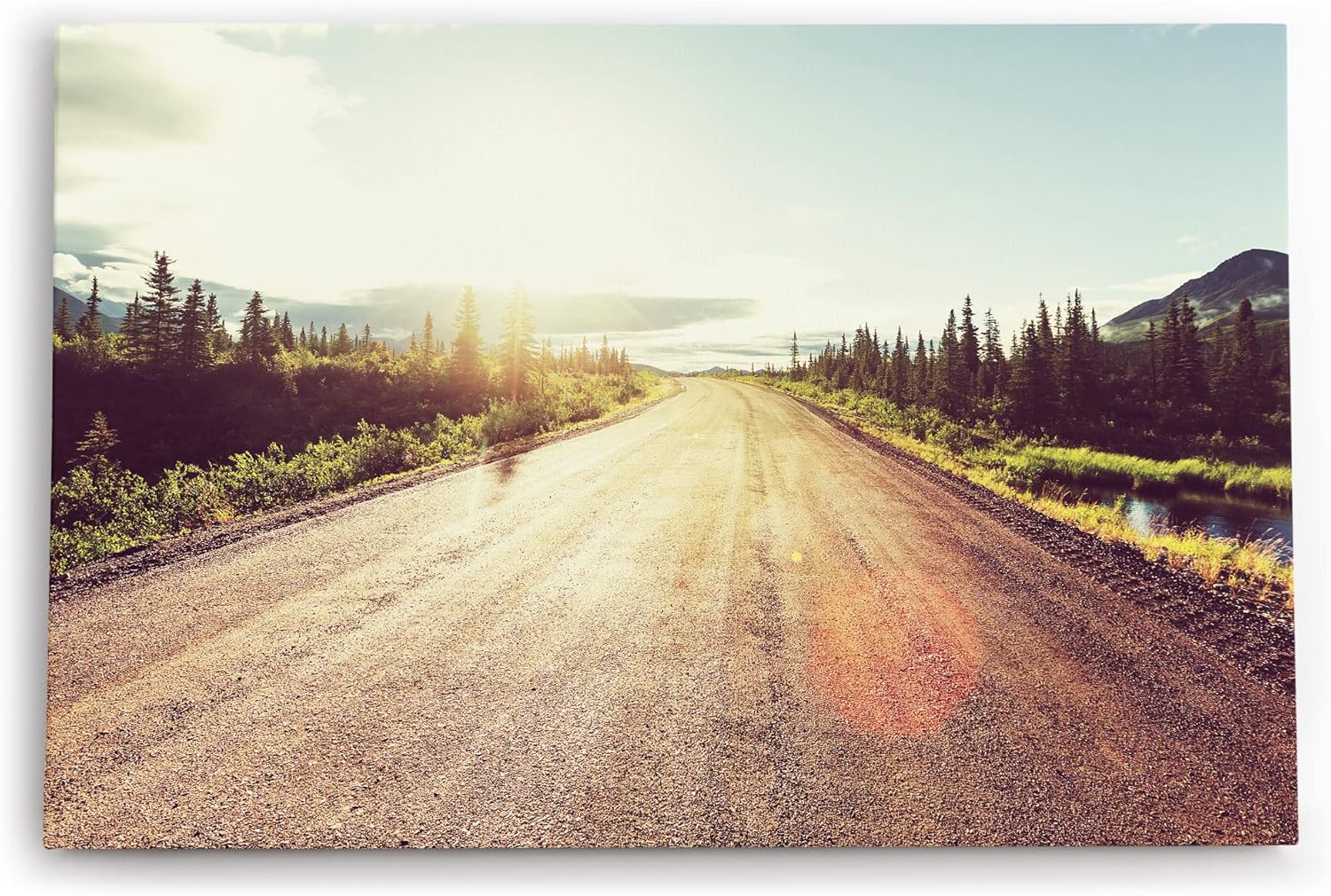 Paul Sinus Wandbild 120x80cm Straße Sonnenschein Berge Tannenbäume Natur Alaska