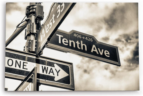 Paul Sinus Wandbild 120x80cm Straßenschild Tenth Ave Fotokunst USA Grau