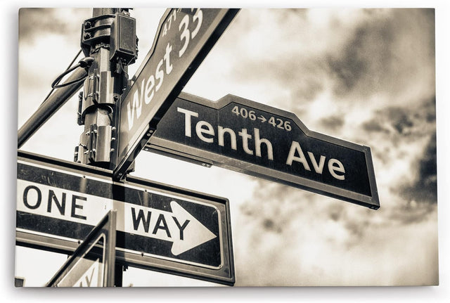 Paul Sinus Wandbild 120x80cm Straßenschild Tenth Ave Fotokunst USA Grau