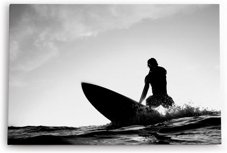 Paul Sinus Wandbild 120x80cm Surfer Surfbrett Schwarz Weis Ozean Wellen Fotokunst