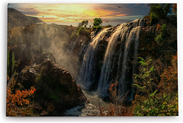 Paul Sinus Wandbild 120x80cm Tortum Wasserfall Türkei Felsen Natur Sonnenuntergang