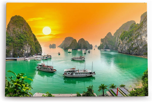 Paul Sinus Wandbild 120x80cm V?nh H? Long Bucht in Vietnam Sonnenuntergang Felsen