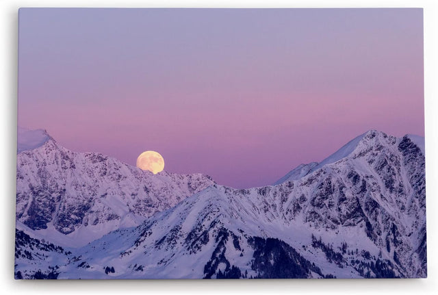 Paul Sinus Wandbild 120x80cm Vollmond hinter Bergen Berggipfel Mond Schnee Gebirge