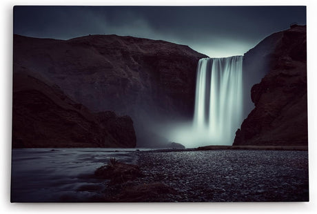 Paul Sinus Wandbild 120x80cm Wasserfall bei Nacht Norwegen Dunkel Fotokunst
