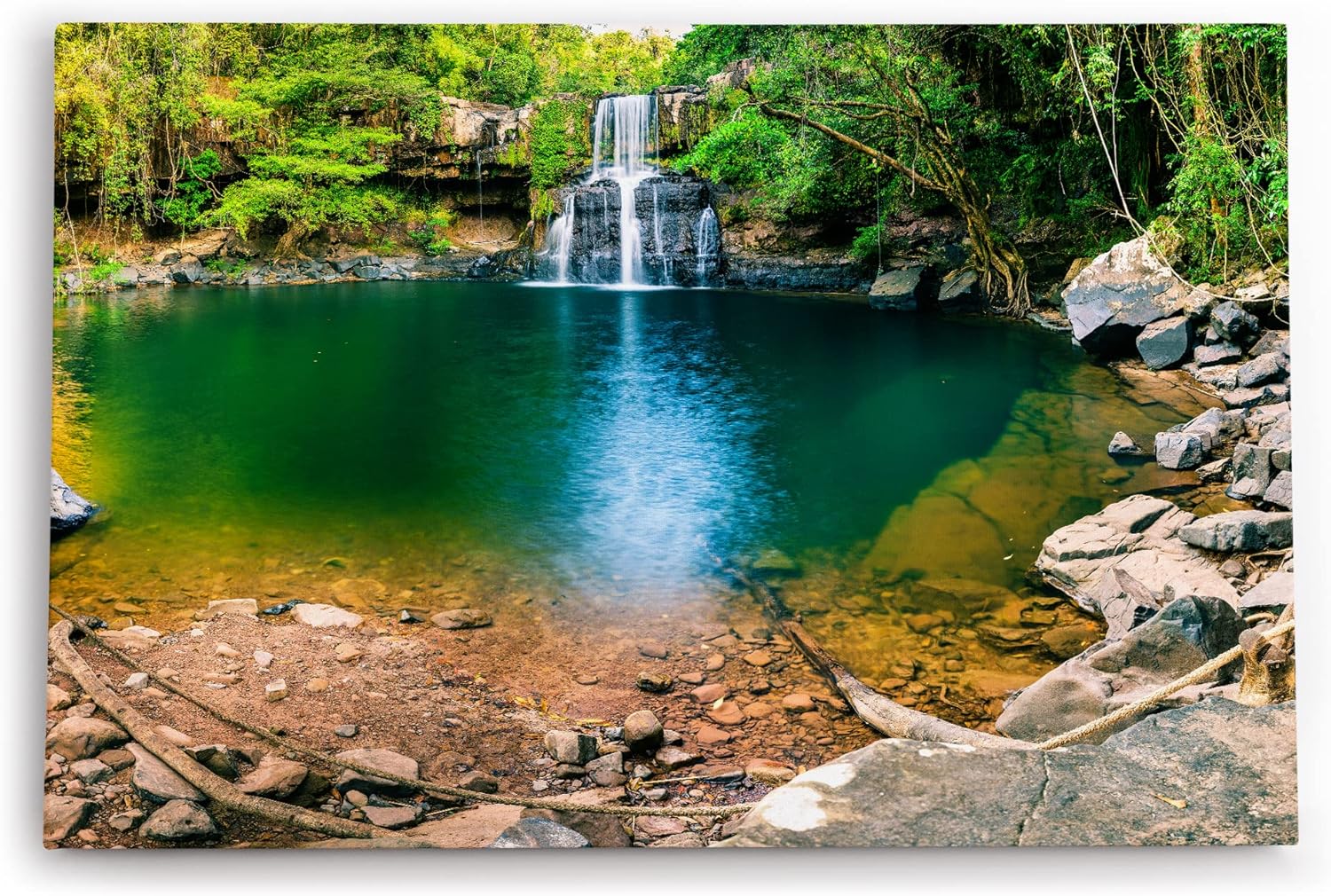 Paul Sinus Wandbild 120x80cm Wasserfall Dschungel Wasser Natur Grün Thailand