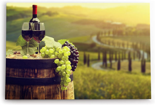 Paul Sinus Wandbild 120x80cm Wein Weintrauben Toskana Landschaft Weinfass