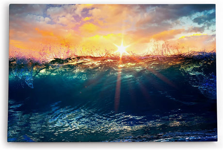 Paul Sinus Wandbild 120x80cm Welle Meer Ozean Sonnenuntergang Sonnenstrahl Wasser