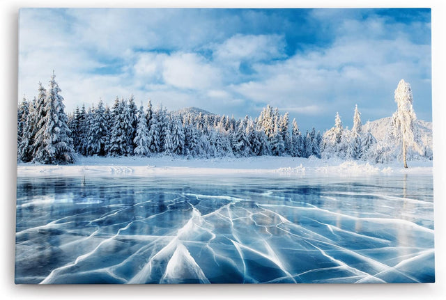 Paul Sinus Wandbild 120x80cm Winter Schnee gefrorener See Tannenwald Eis
