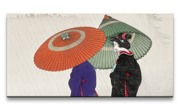 Remaster 120x60cm Ohara Koson traditionell japanische Kunst junge Damen Kimono Regenschirme Regen
