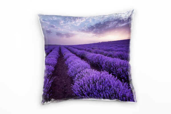 Blumen, Lavendelfeld, Sonnenuntergang, lila Deko Kissen 40x40cm für Couch Sofa Lounge Zierkissen