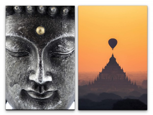 2 Bilder je 60x90cm Buddha Burma Tempel Heizluftballon Meditation Mild Heilsam