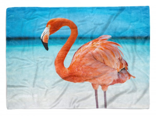 Handtuch Strandhandtuch Saunatuch Kuscheldecke mit Tiermotiv Flamingo Meer Sonn