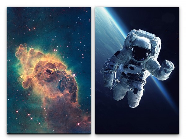 2 Bilder je 60x90cm Nebula Astronaut Weltraum Weltall Universum Sterne Nasa