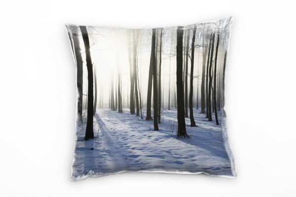Winter, weiß, braun, Winterwald, Sonne Deko Kissen 40x40cm für Couch Sofa Lounge Zierkissen