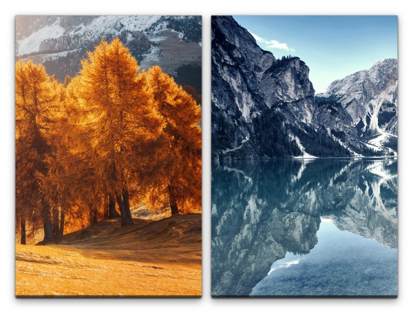 2 Bilder je 60x90cm Berge Alpen Bäume See klares Wasser Kühl Stille