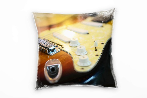 Macro, E-Gitarre, Musik, Instrument, braun, gelb Deko Kissen 40x40cm für Couch Sofa Lounge Zierkisse