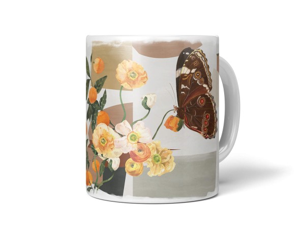 Dekorative Tasse mit schönem Motiv schönem Design Schmetterling Kunstvoll Vintage Blumen