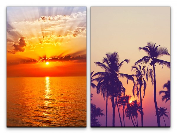 2 Bilder je 60x90cm Palmen Meer Sonnenuntergang Karibik Traumhaft Süden Urlaub