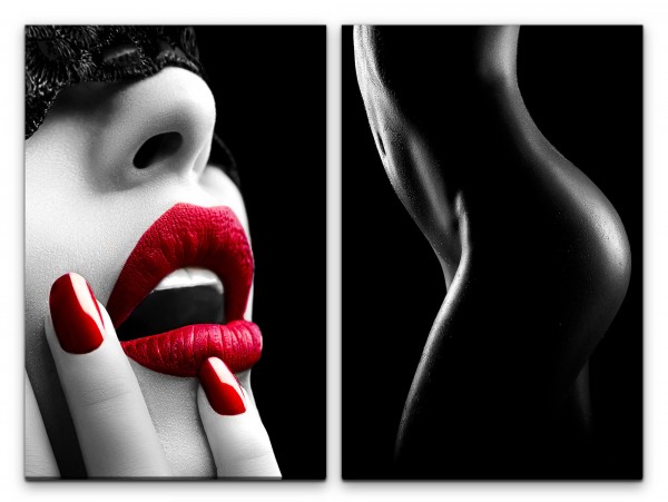 2 Bilder je 60x90cm Akt Rote Lippen Sinnlich Verführerisch Erotisch Weiblich