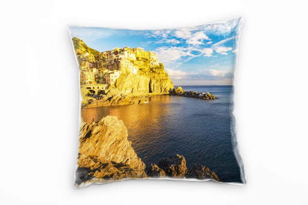 Meer, Sonnenuntergang, Küste, Italien, gelb, blau Deko Kissen 40x40cm für Couch Sofa Lounge Zierkis