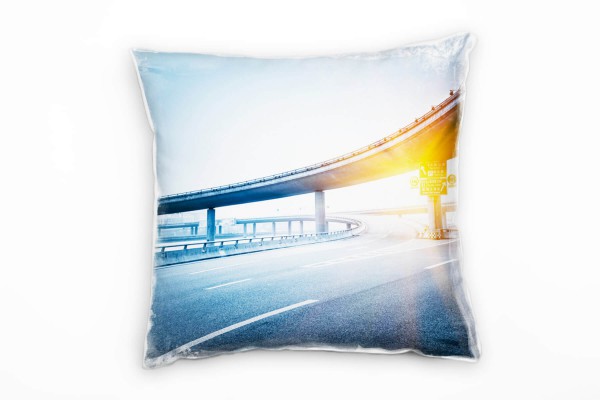 Urban, grau, blau, Straße, Autobahnbrücke, Shanghai Deko Kissen 40x40cm für Couch Sofa Lounge Zierki