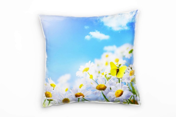 Blumen, weiß, blau, gelb, Margeriten, Schmetterling Deko Kissen 40x40cm für Couch Sofa Lounge Zierki