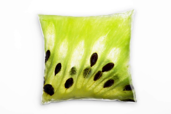 Macro, grün, schwarz, Detailaufnahme, Kiwi, Obst Deko Kissen 40x40cm für Couch Sofa Lounge Zierkisse