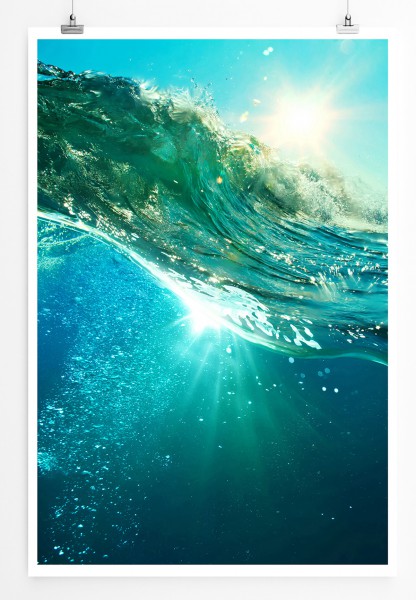 90x60cm Poster Fotografie Klare blaue Meereswelle