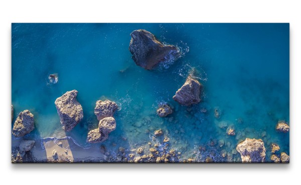 Leinwandbild 120x60cm Vogelperspektive Meer Felsen Blau Schön Atemberaubend