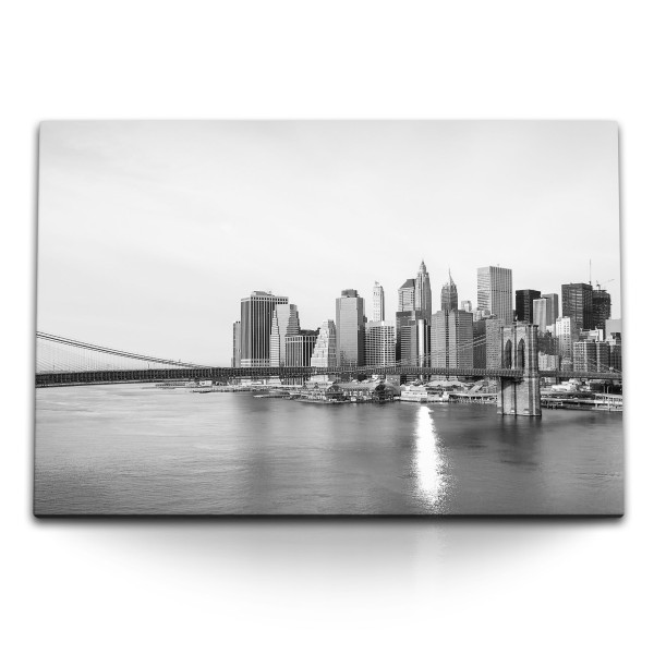 120x80cm Wandbild auf Leinwand New York Brooklyn Bridge Schwarz Weiß Skyline