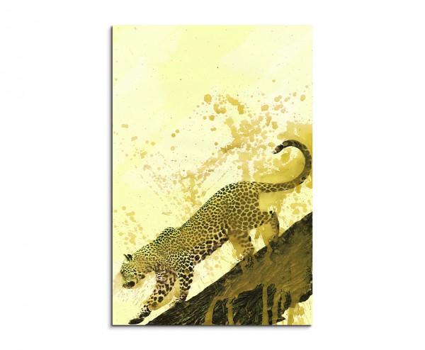 Leopard in Jungle 90x60cm Aquarell Art Leinwandbild