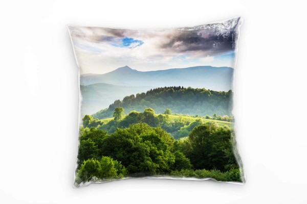 Landschaft, grün, grau, Morgen, Wald, Ukraine Deko Kissen 40x40cm für Couch Sofa Lounge Zierkissen