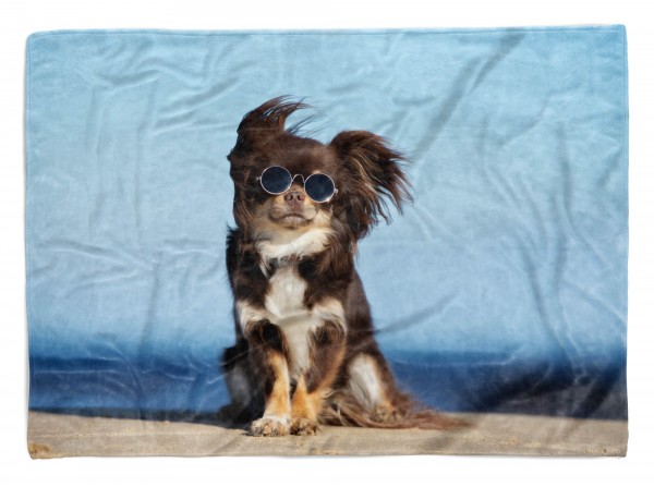 Handtuch Strandhandtuch Saunatuch Kuscheldecke mit Tiermotiv kleiner cooler Hund