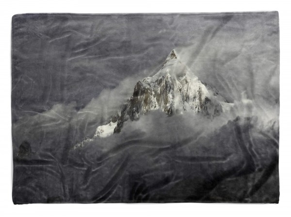 Handtuch Strandhandtuch Saunatuch Kuscheldecke mit Fotomotiv Schneegipfel Berge Wolken