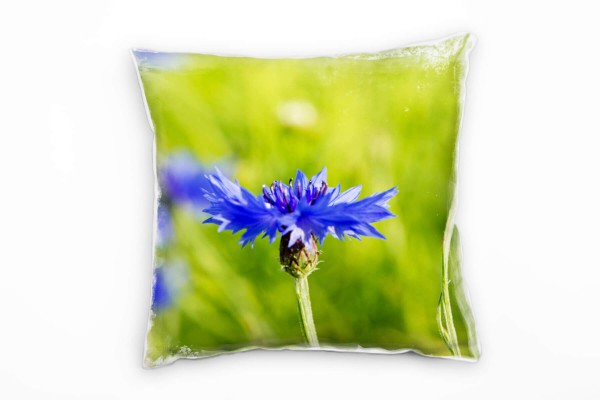 Blumen, grün, blau, Kornblume Deko Kissen 40x40cm für Couch Sofa Lounge Zierkissen