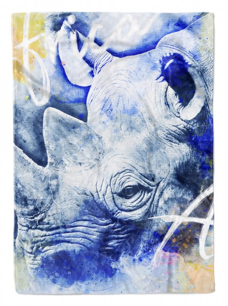 Handtuch Strandhandtuch Saunatuch Kuscheldecke SplashArt Tier Serie Kunstvoll Rhino Motiv
