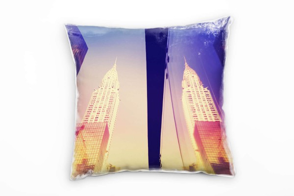 City, New York, Hochhäuser, Sonnenuntergang, gelb Deko Kissen 40x40cm für Couch Sofa Lounge Zierkiss
