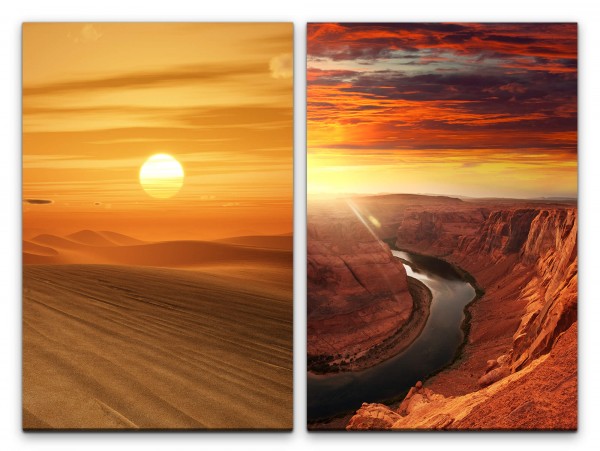 2 Bilder je 60x90cm Wüste Sahara Colorado River Grand Canyon Sonne USA Roter Himmel