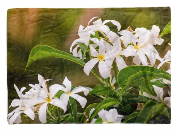 Handtuch Strandhandtuch Saunatuch Kuscheldecke mit Fotomotiv Blumen weiße Blüte