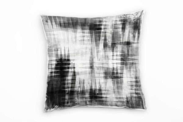 Abstrakt, schwarz, weiß, grau, Zacken, Spitzen Deko Kissen 40x40cm für Couch Sofa Lounge Zierkissen