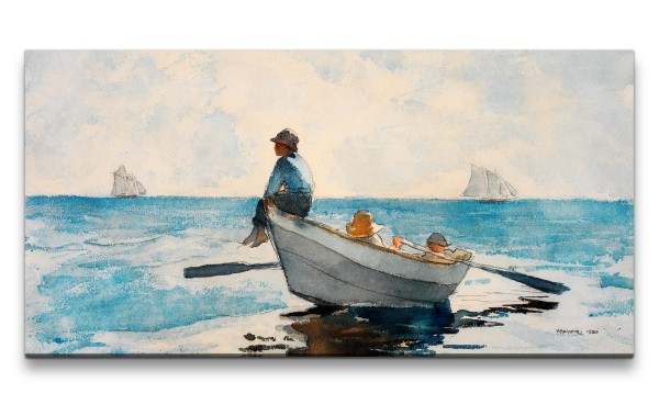 Remaster 120x60cm Winslow Homer weltberühmtes Wandbild Boys in a Dory Boot Meer Wunderschön