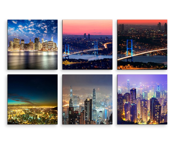 6 teiliges Leinwandbild je 30x30cm - New York Skyline Amerika Wolkenkratzer