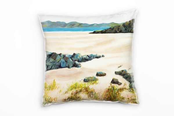 Strand und Meer braun, blau, schottischer Strand, gemalt Deko Kissen 40x40cm für Couch Sofa Lounge Z