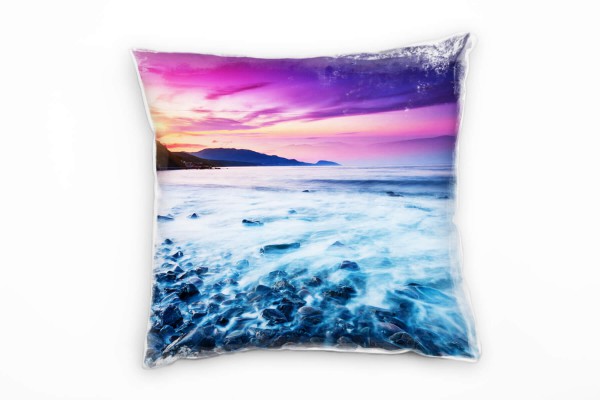 Strand und Meer, pink, türkis, Sonnenuntergang Deko Kissen 40x40cm für Couch Sofa Lounge Zierkissen