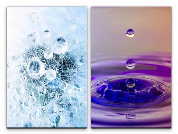 2 Bilder je 60x90cm Pusteblume Wassertropfen Fotokunst Zeitlupe Dekorativ Nahaufnahme Makrofotografi